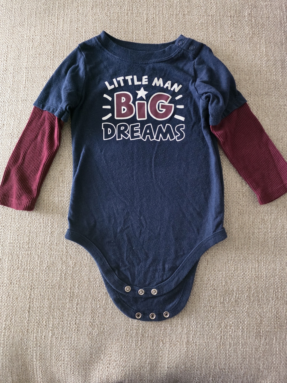 Garanimals Navy One-Piece with Burgundy Sleeves "Little Man Big Dreams"